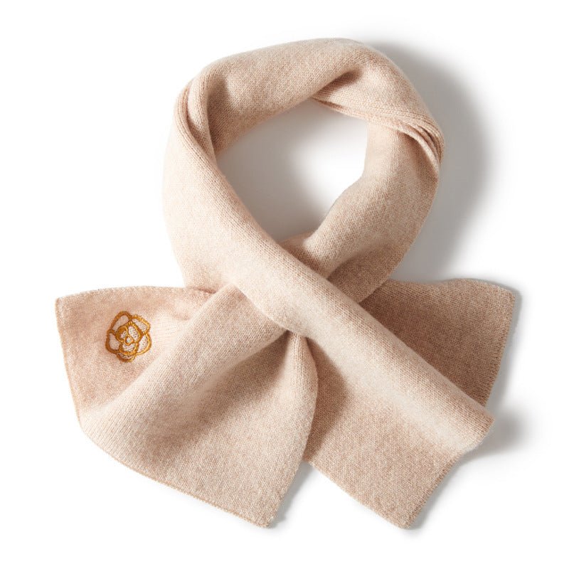 Pure Cashmere Scarf Cashmere Neck Warmer with Embroidered Flower