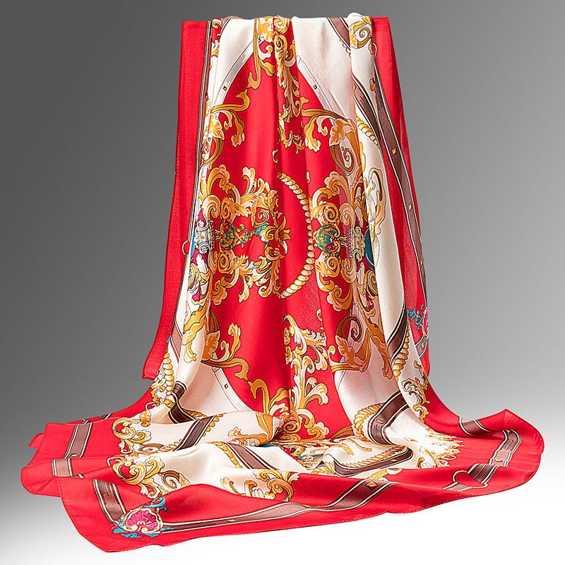 Pure Long Silk Scarf For Women Floral Print Square Silk Scarves