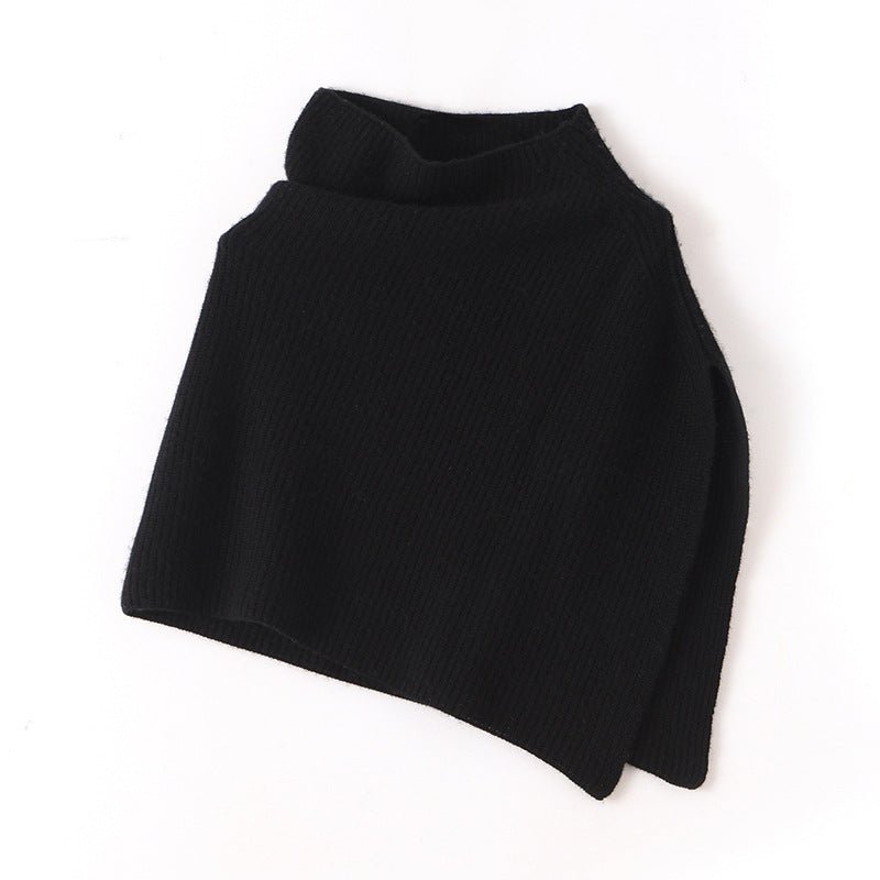 Ribbed Mock Neck Pure Cashmere Cloak Waistcoat Cashmere Scarf