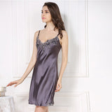 Women Sexy Lace Silk Nightgown V Neck Pure Silk Slip Dress