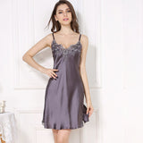 Women Sexy Lace Silk Nightgown V Neck Pure Silk Slip Dress