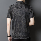 Silk Shirts for Men Short Sleeve Baroque Pattern Silk Dress Shirt