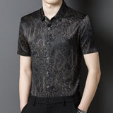 Silk Shirts for Men Short Sleeve Baroque Pattern Silk Dress Shirt