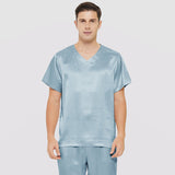 Mens Short Silk Pajama Set Silk Two Piece V Neck Silk Sleepwear