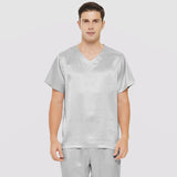 Mens Short Silk Pajama Set Silk Two Piece V Neck Silk Sleepwear
