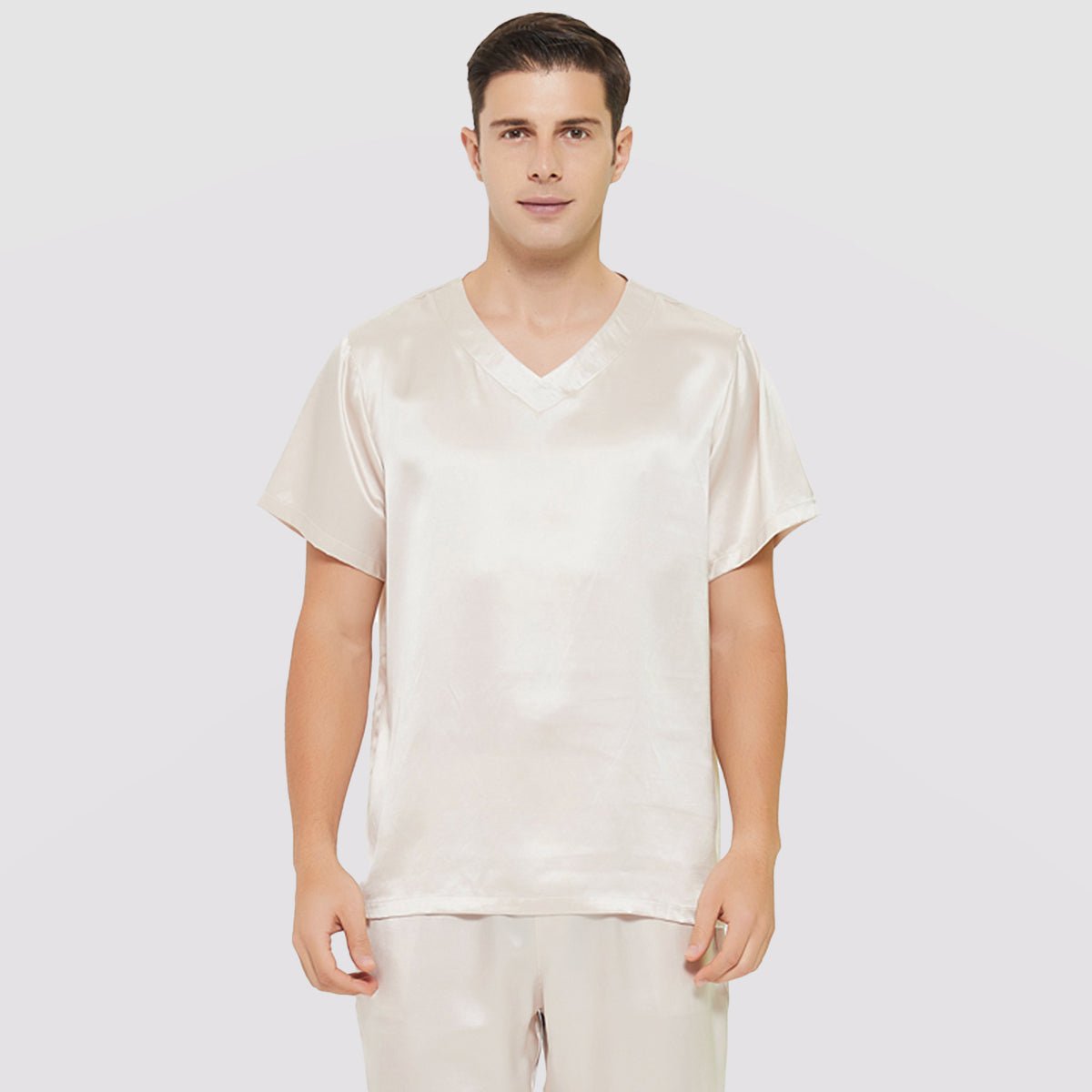 Mens Short Silk Pajama Set Silk Two Piece V Neck Silk Sleepwear