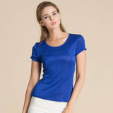 Silk Short Sleeve Women's T-shirt Silk Knitted Bottoming Shirt Top Rosy pink S