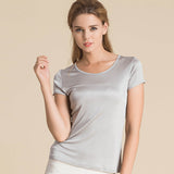 Silk Short Sleeve Women's T-shirt Silk Knitted Bottoming Shirt Top Silver gray S