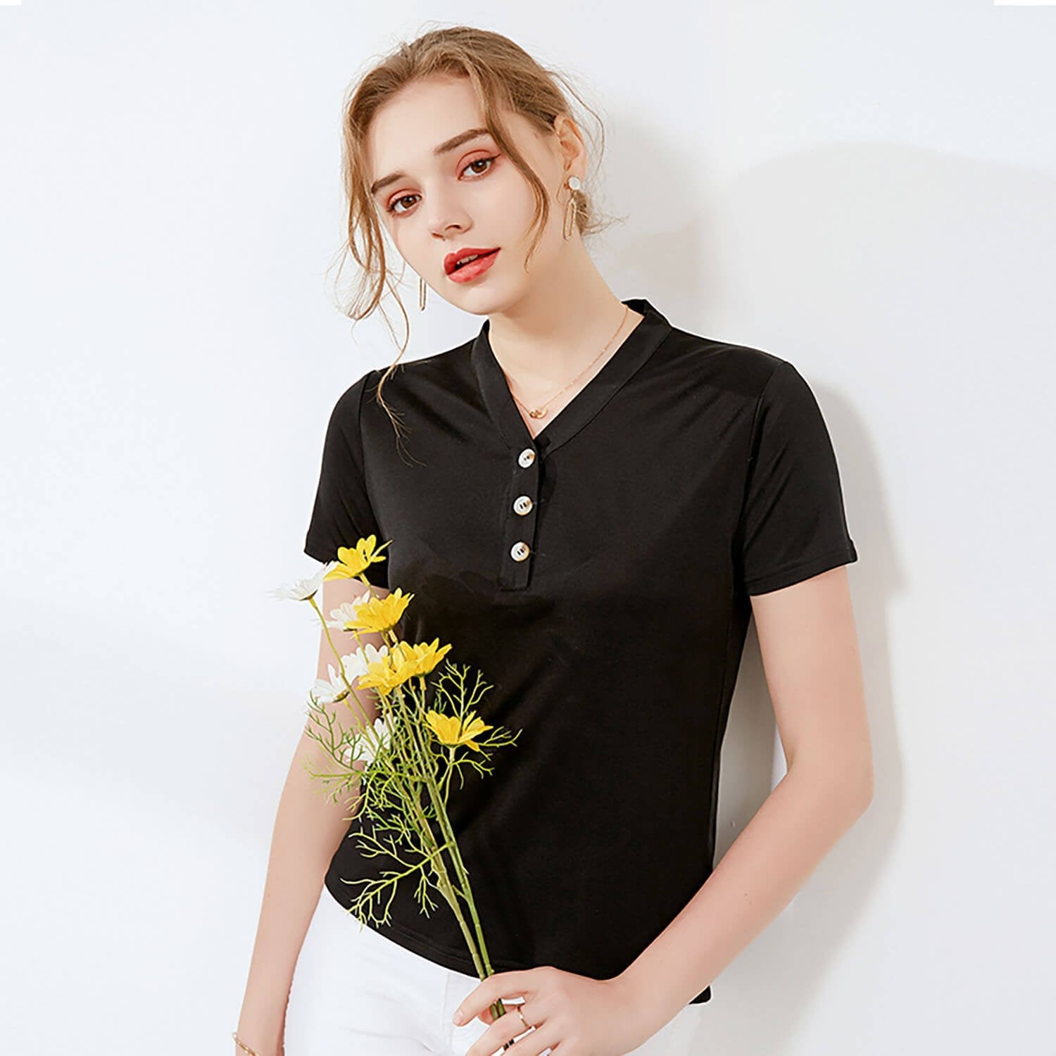 Silk Top Women's Short - sleeved Silk Knitted Bottoming Shirt Black S