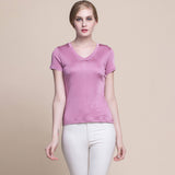 Silk V - neck Silk T-shirt Women's Silk Knitted Top Rosy pink XS