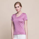 Silk V - neck Silk T-shirt Women's Silk Knitted Top Rosy pink XS