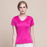 Silk V - neck Silk T-shirt Women's Silk Knitted Top Pink XS