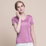 Silk V - neck Silk T-shirt Women's Silk Knitted Top Rosy pink XS
