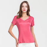 Silk V - neck Silk T-shirt Women's Silk Knitted Top Pink XS