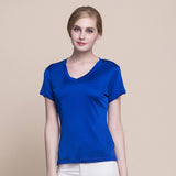 Silk V - neck Silk T-shirt Women's Silk Knitted Top Light blue XS