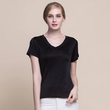 Silk V - neck Silk T-shirt Women's Silk Knitted Top Black XS