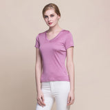 Silk V - neck Silk T-shirt Women's Silk Knitted Top Light blue XS