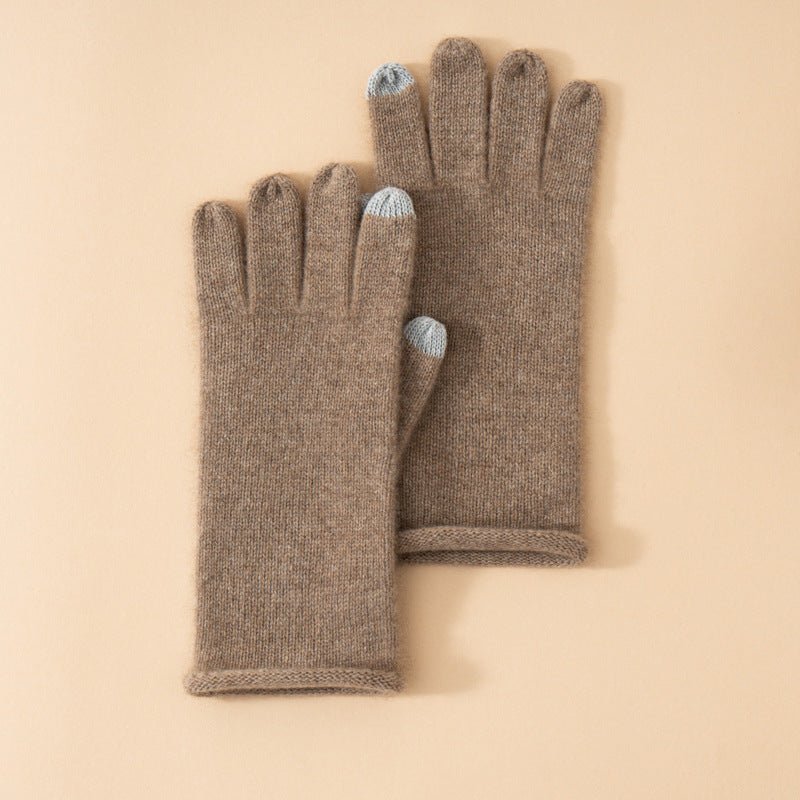 Soft Knit Cashmere Gloves Touch Tip Design Roll Edge Hem
