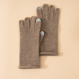 Soft Knit Cashmere Gloves Touch Tip Design Roll Edge Hem