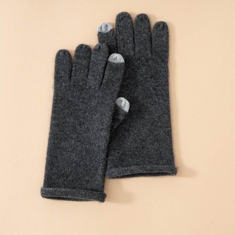 Soft Knit Cashmere Gloves Touch Tip Design Roll Edge Hem