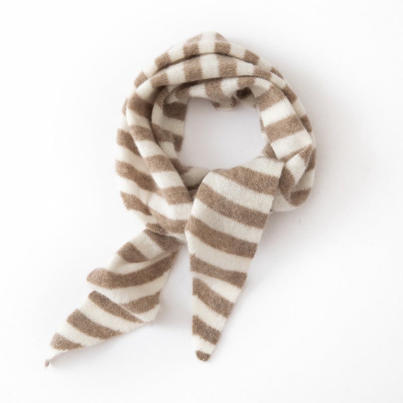 Striped Cashmere Triangle Scarf Pure Cashmere Knit Scarf Neck Scarf