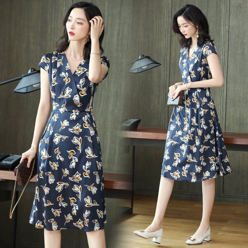 Summer Silk Floral Dress 100% Mulberry warp pure silk dresses