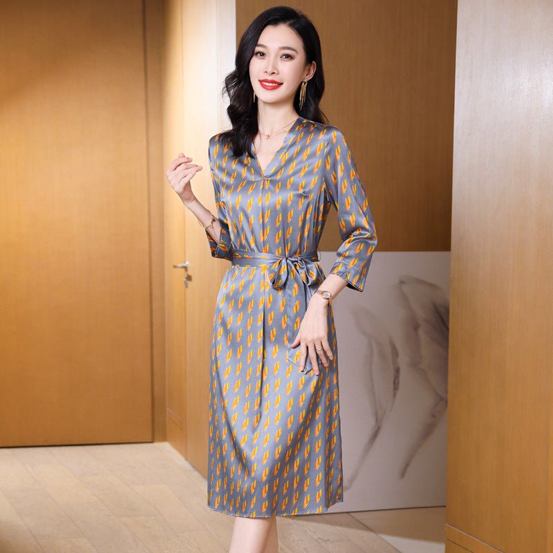 Summer Silk Floral Dress Printed pure silk dresses with sash