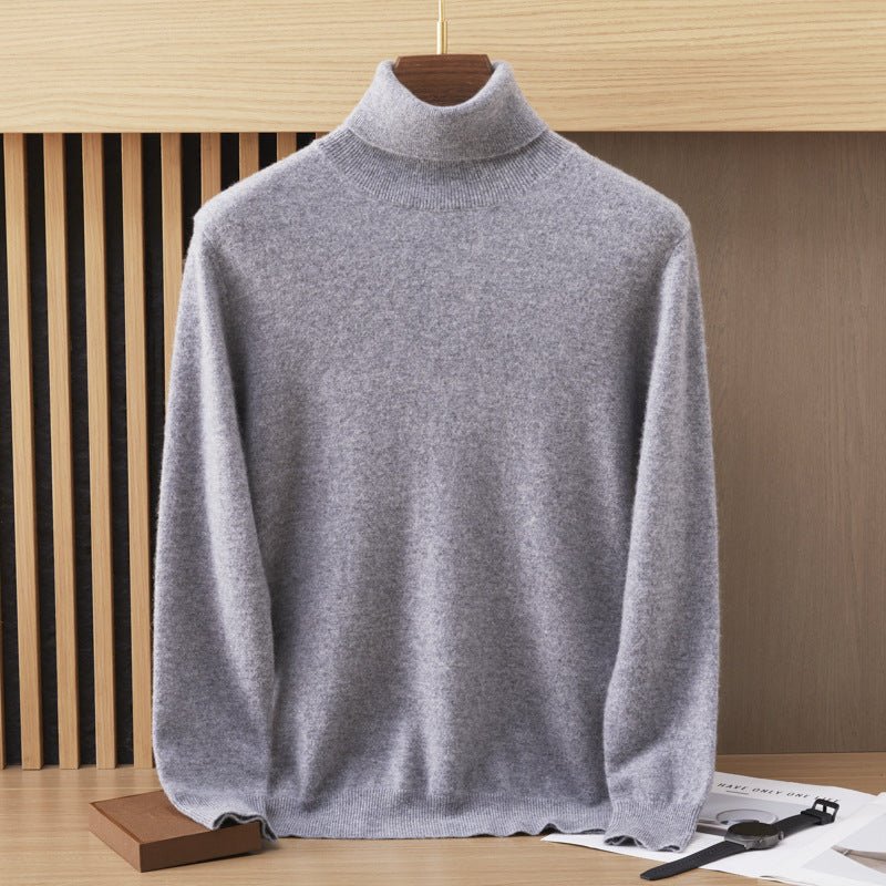 Mens Turtleneck Cashmere Sweater Long Sleeve Ribbed Hem Multi Colors