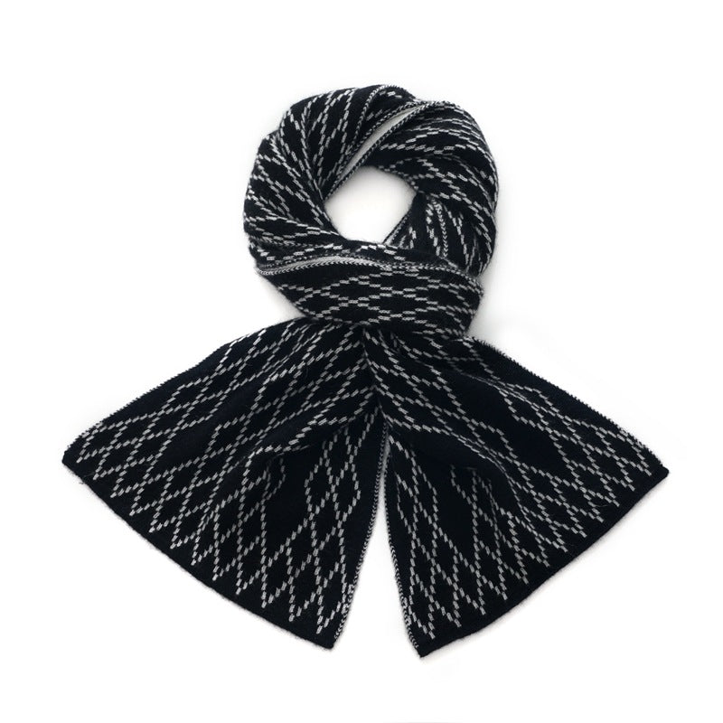 Unisex Geometric Diamond Knit Cashmere Scarf Long Cashmere Warp