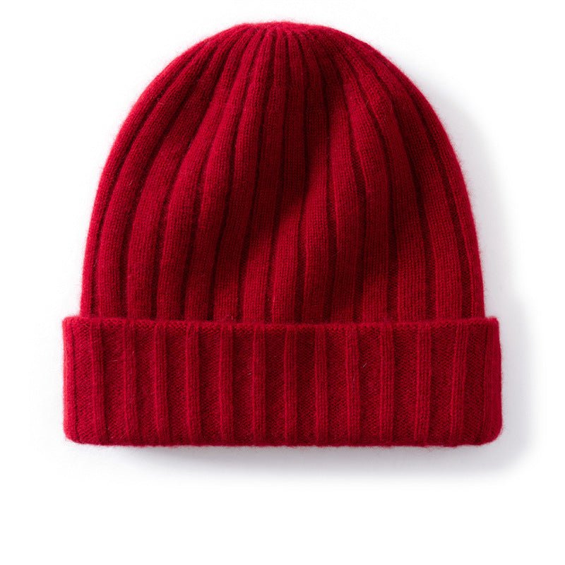 Unisex Ribbed Cashmere Beanie Hat Cashmere Winter Cap Knit Cuffed Multi Colors Claret M
