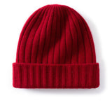 Unisex Ribbed Cashmere Beanie Hat Cashmere Winter Cap Knit Cuffed Multi Colors Claret M