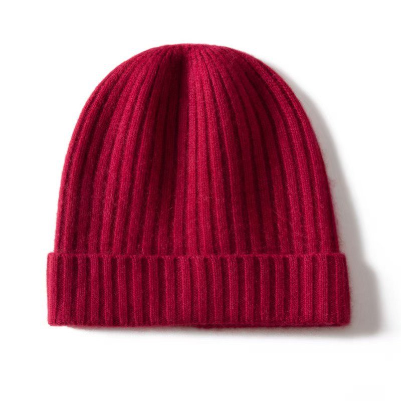Unisex Ribbed Knit Cashmere Hats Warm Deep Cashmere Beanie