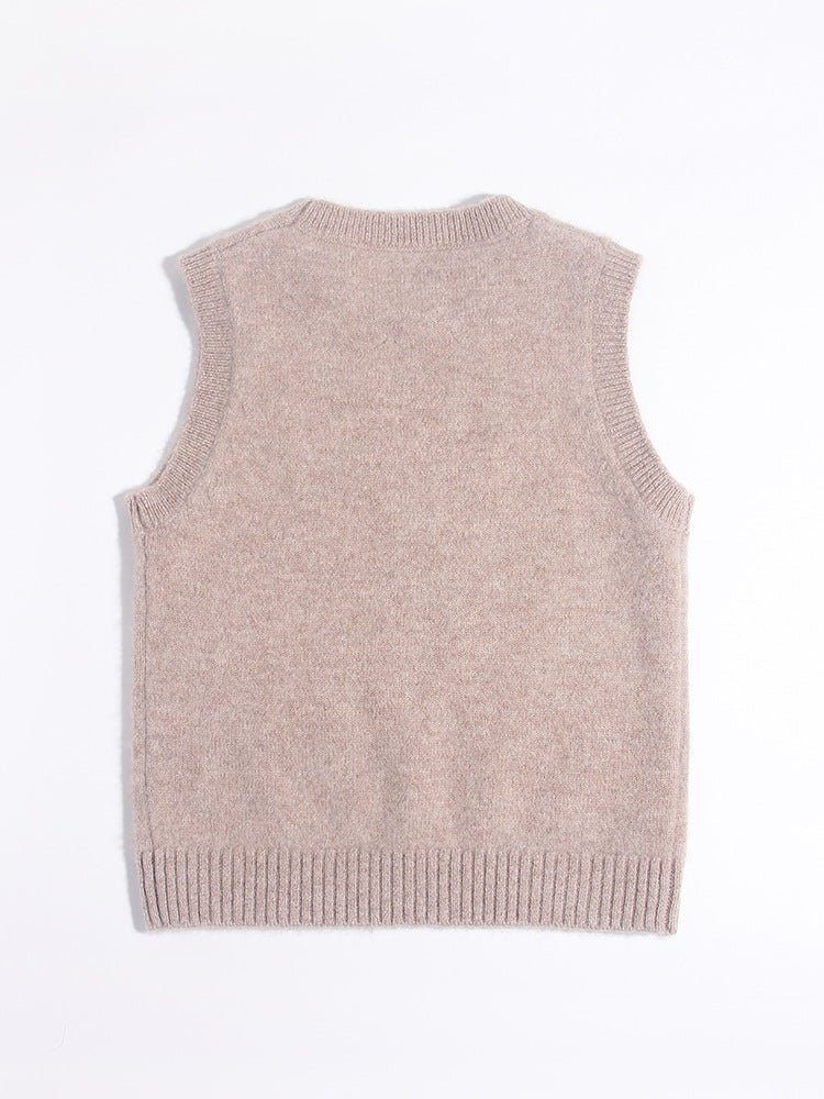 Warm Kids Pure Cashmere Vest Sheep Intarsia Knit Cashmere Sweater Camel 80