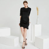 Women Black Silk Dresses Round Neck Silk Dress