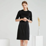 Women Black Silk Dresses Round Neck Silk Dress