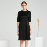 Women Black Silk Dresses Round Neck Silk Dress