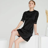 Women Black Silk Dresses Round Neck Silk Dress