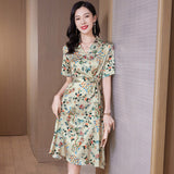 Women floral pure silk dress Summer Silk Floral Dress