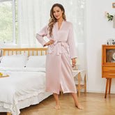 Women Long Silk Robes 100% Mulberry Pure Silk Bathrobe
