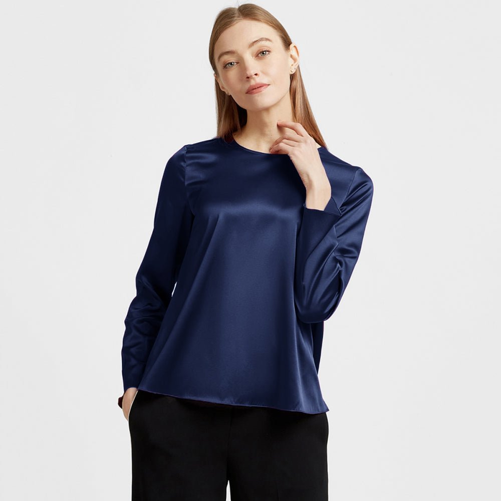 Women Pullover Long Sleeve Pure Mulberry Silk Blouse
