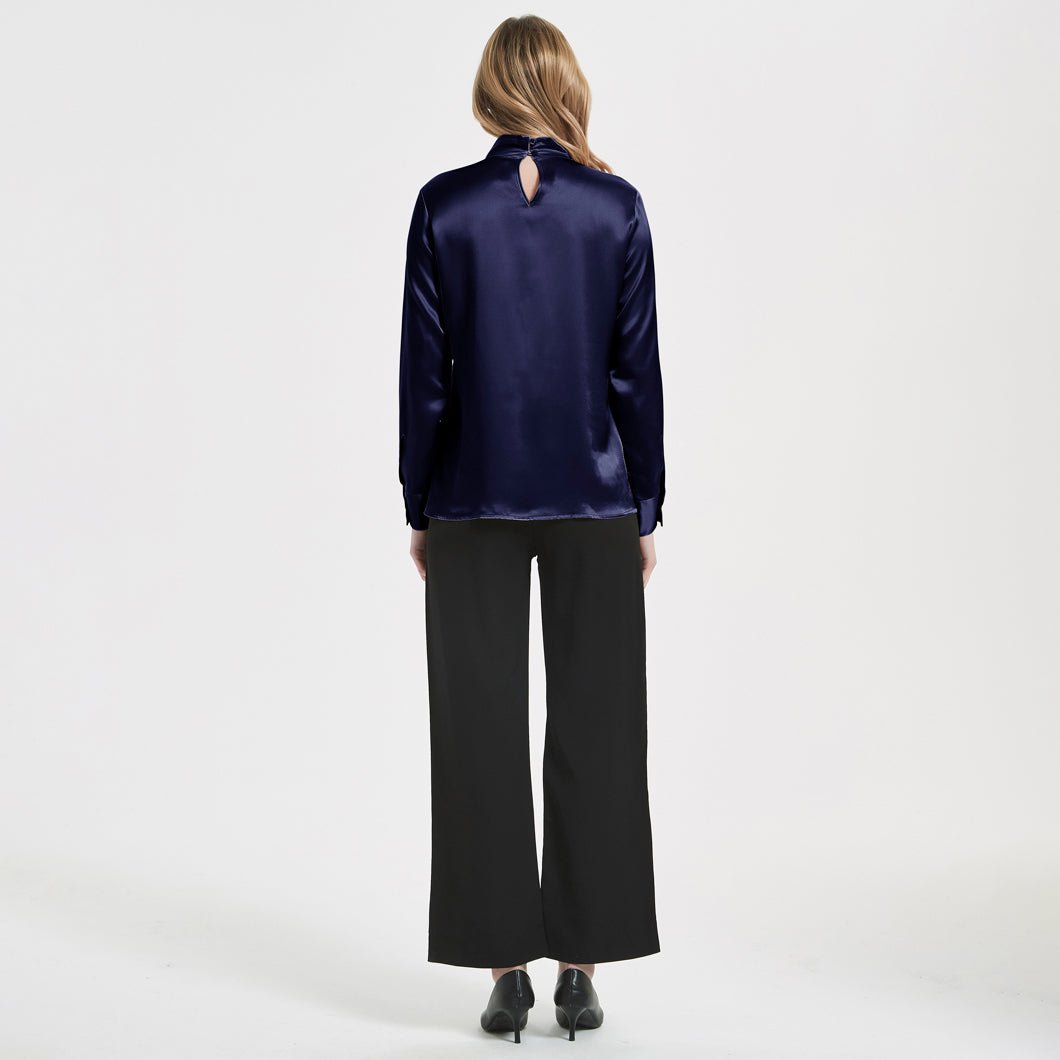 Women Silk Blouses Long Sleeves Ribbon Office Silk Shirts