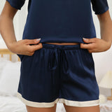 Women V Neck Silk Pajamas 100% Short Silk Sleepwear Set