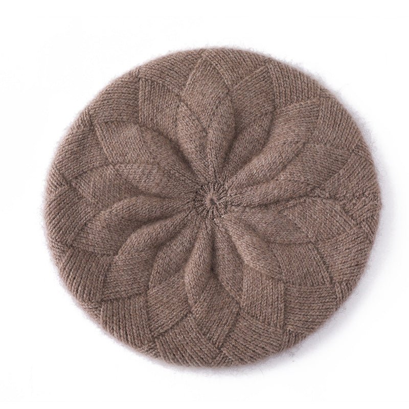 Womens 100% Cashmere Beret Cashmere Painter Hat Layered Petal Textured Knit