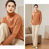 Womens Cashmere Half - Zip Sweater Waffle Knit Polo Cashmere Sweater