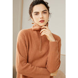 Womens Cashmere Half - Zip Sweater Waffle Knit Polo Cashmere Sweater