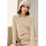 Womens Cashmere Pointelle Yoke Sweater Hollow - out Crewneck Sweater