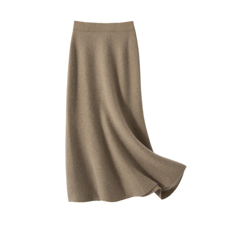 Womens A Line Cashmere Skirt Midi Length Cashmere Knit Sweater Skirt Taupe XS