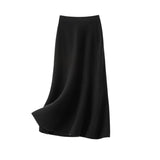 Womens A Line Cashmere Skirt Midi Length Cashmere Knit Sweater Skirt Black XS