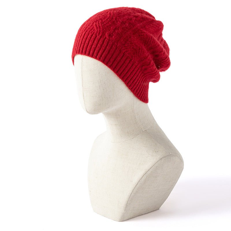 Womens Cable Knit Cashmere Beanie Warm Ribbed Hem Cashmere Knit Hat