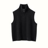 Womens Cable Knit Cashmere Vest Zip Mock Neck Cashmere Sweater Vest Black XS